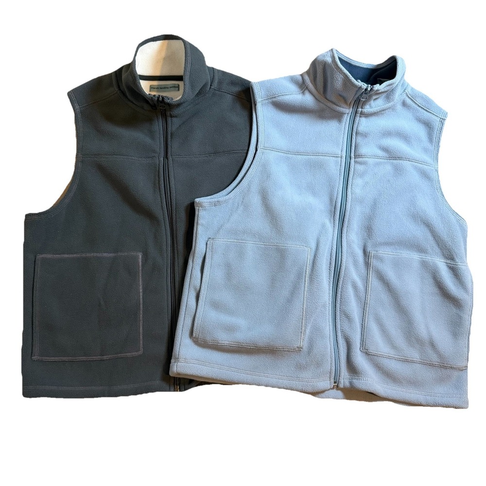 NWT Marsh Landing Fleece Women's Full Zip Vest Petite Small Blue Gray 2 Pack